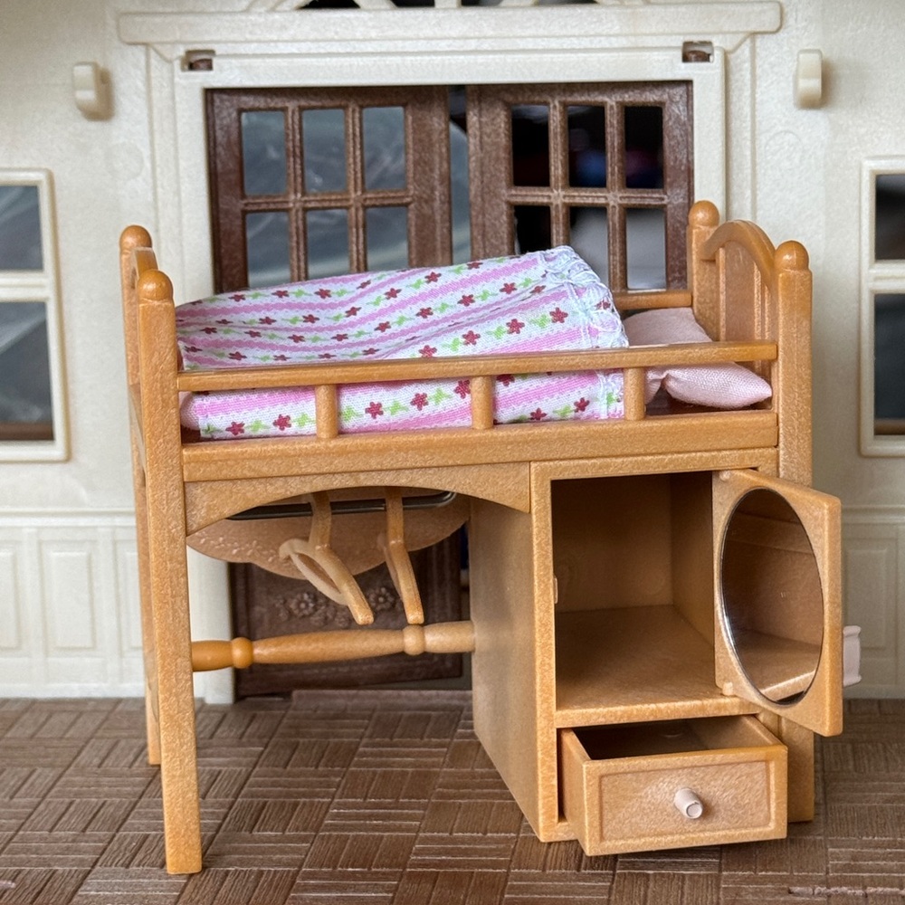 Calico Critter Loft Bed with Pink Floral Bedding